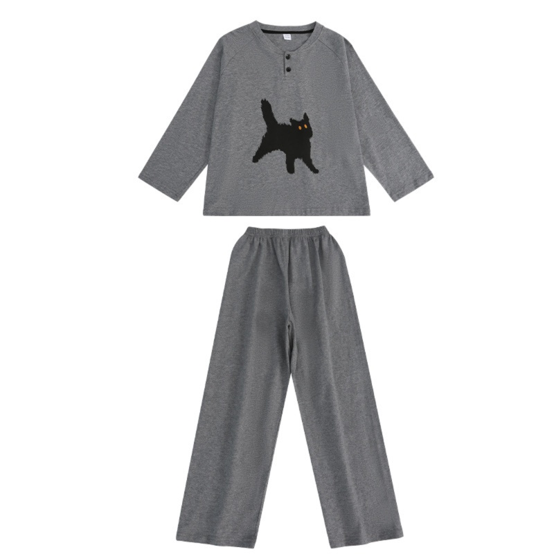 子どもパジャマ 黒猫シルエット 長袖上下セット