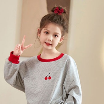 子どもパジャマ さくらんぼ刺繍ルームウェア上下セット