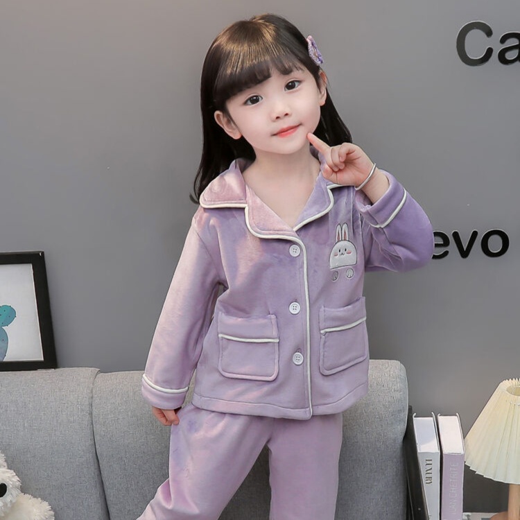子どもパジャマ うさぎモチーフ付き もこもこルームウェア