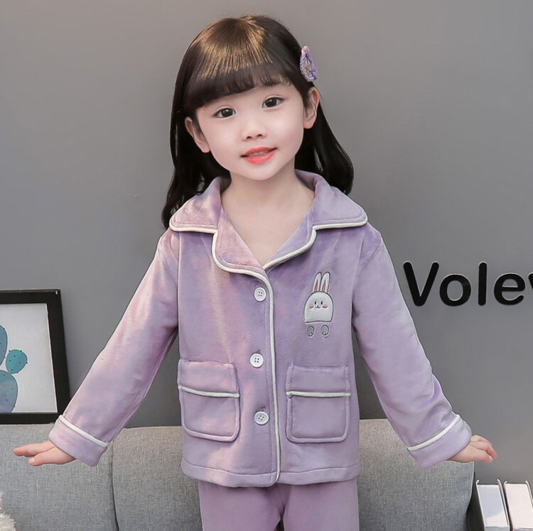 子どもパジャマ うさぎモチーフ付き もこもこルームウェア