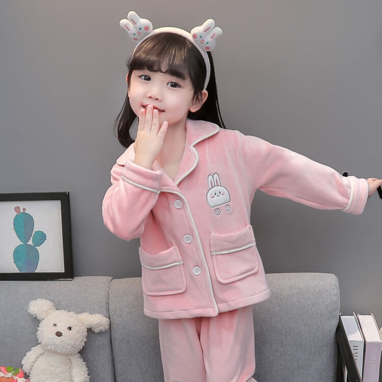 子どもパジャマ うさぎモチーフ付き もこもこルームウェア