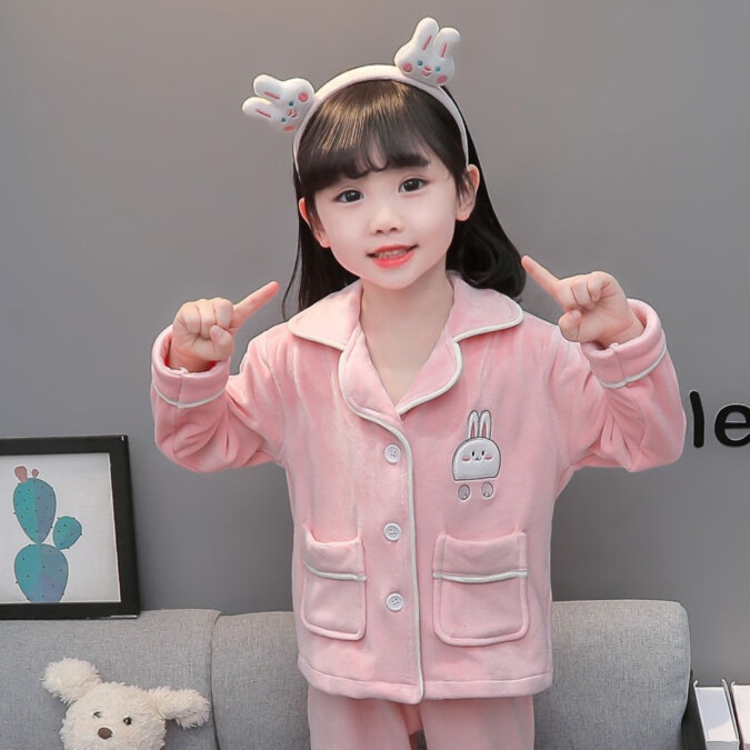 子どもパジャマ うさぎモチーフ付き もこもこルームウェア