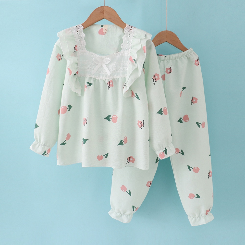子どもパジャマ 小花柄フリル付きキッズルームウェア
