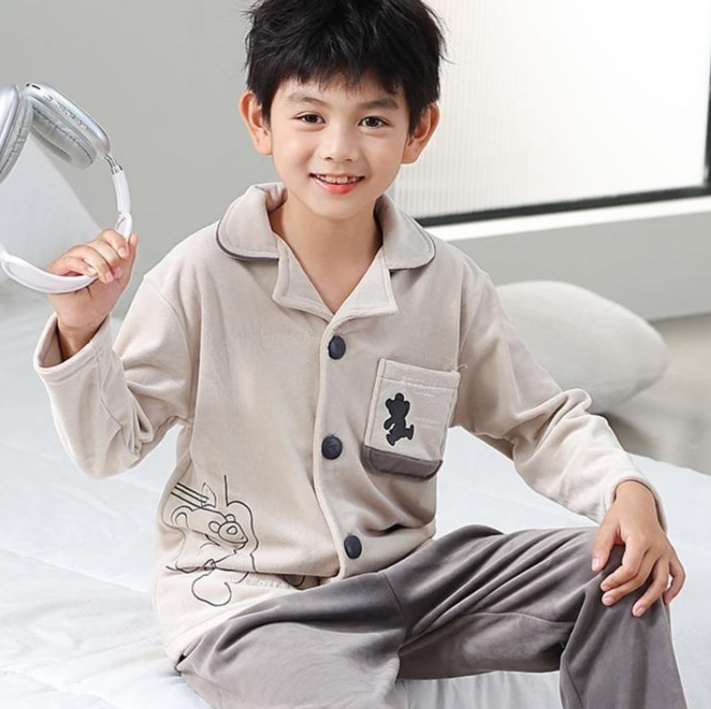 子どもパジャマ くまさんポケット付きやわらか上下パジャマ