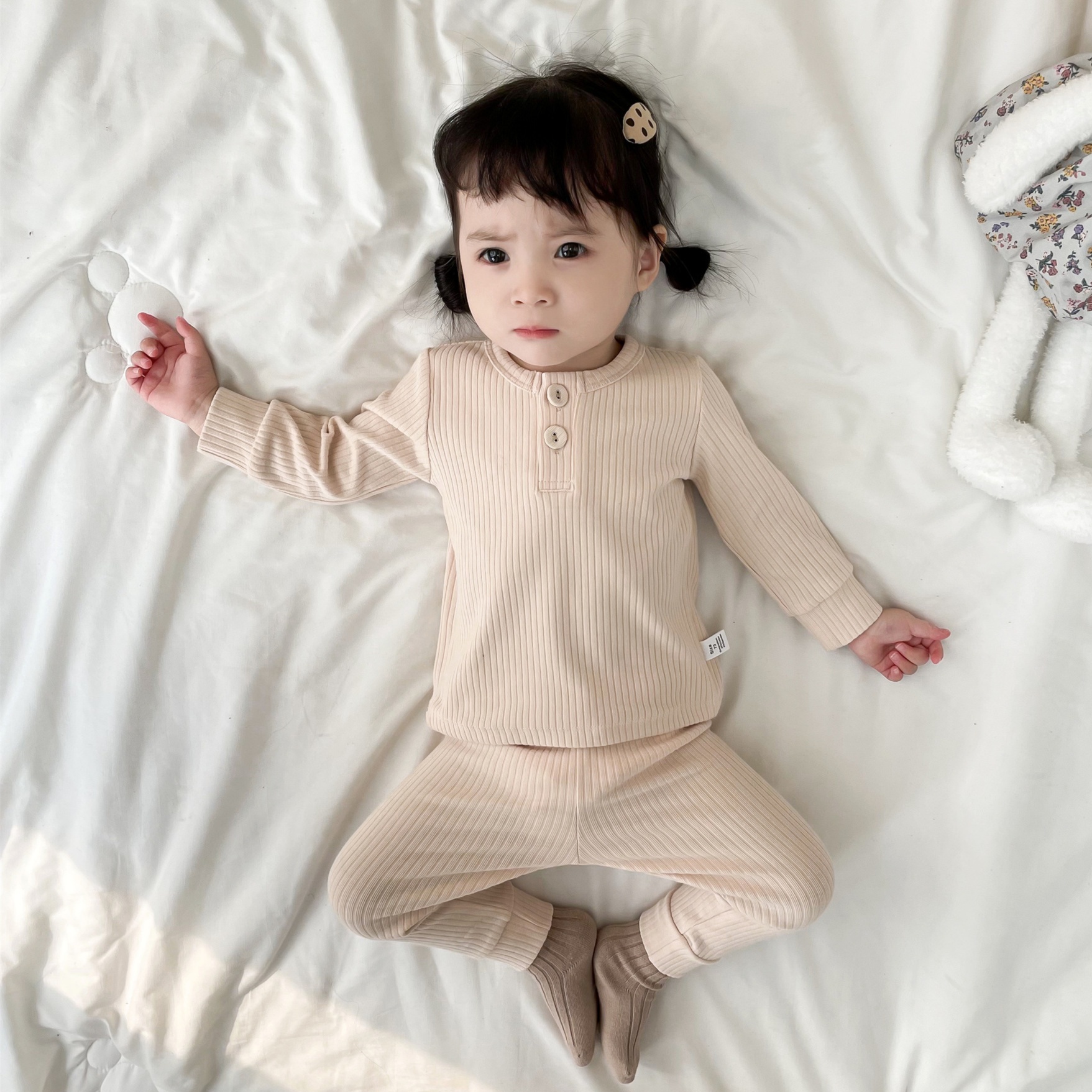 子どもパジャマ やわらか リブ編み ルームウェア セットアップ