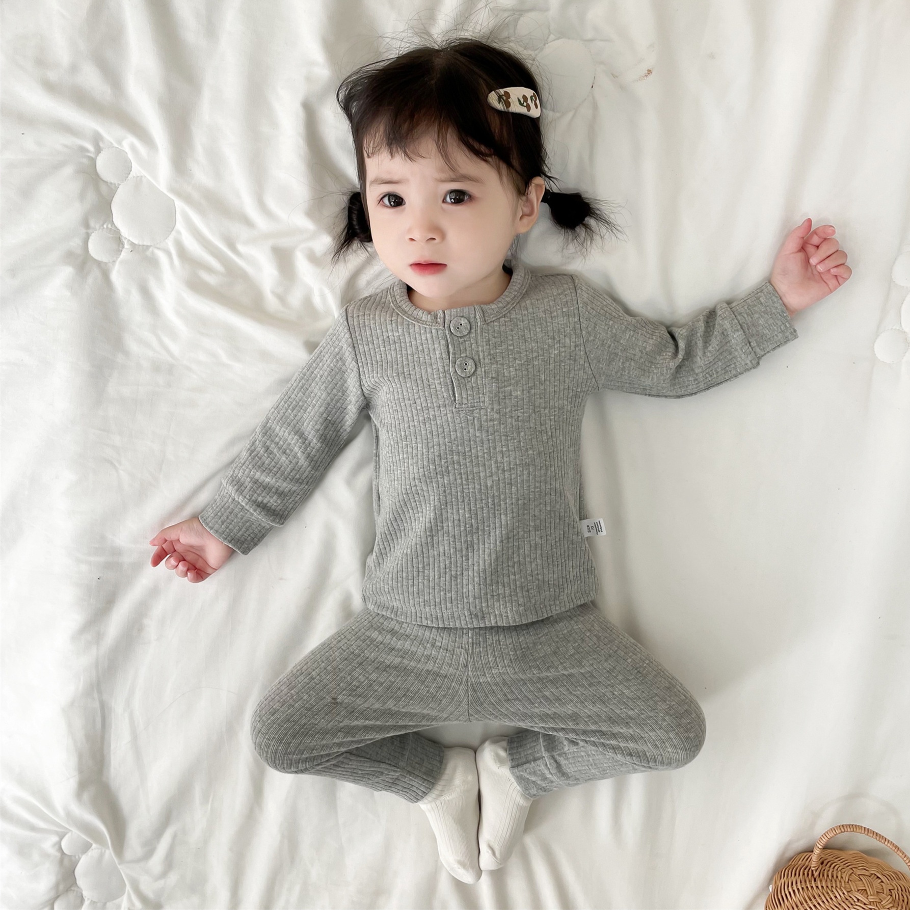 子どもパジャマ やわらか リブ編み ルームウェア セットアップ