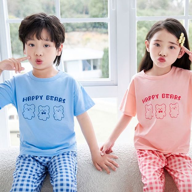 子どもパジャマ にこにこくまさん半袖パジャマセット