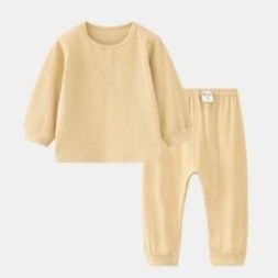 子どもパジャマ リブ編みボタン付き長袖上下セット