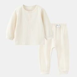 子どもパジャマ リブ編みボタン付き長袖上下セット