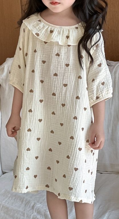 子どもパジャマ 小花柄綿紗ワンピースパジャマ