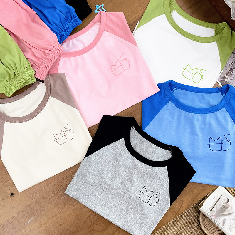子どもパジャマ ねこモチーフ ラグラン夏パジャマ