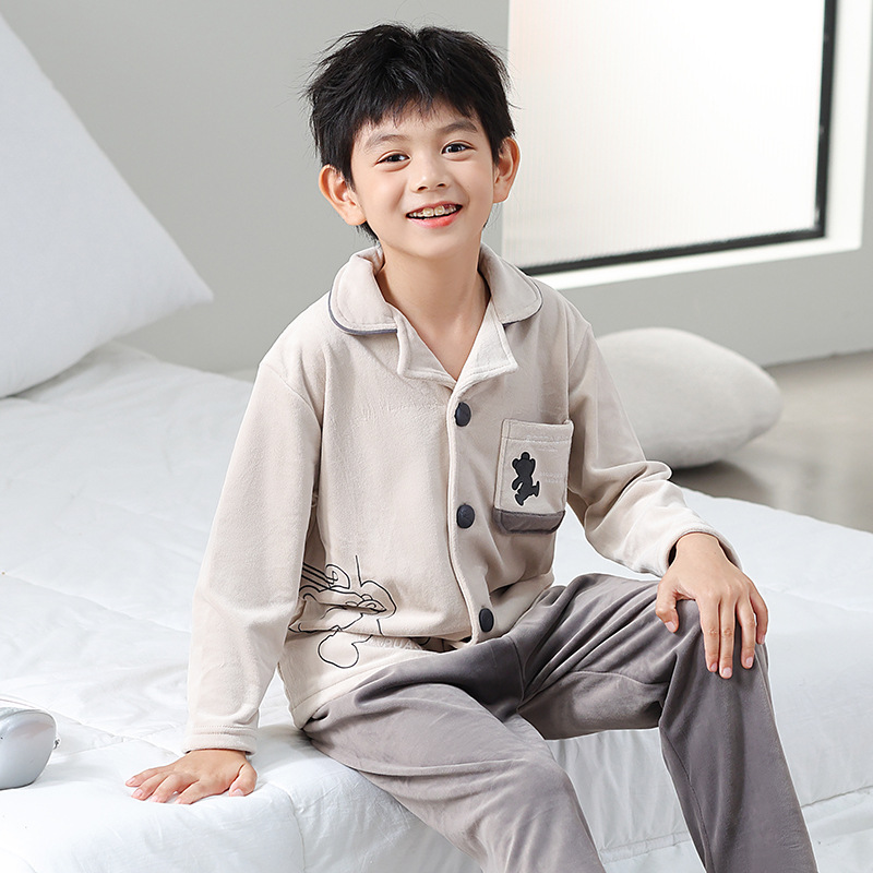 子どもパジャマ くまさんポケット付きやわらか上下パジャマ