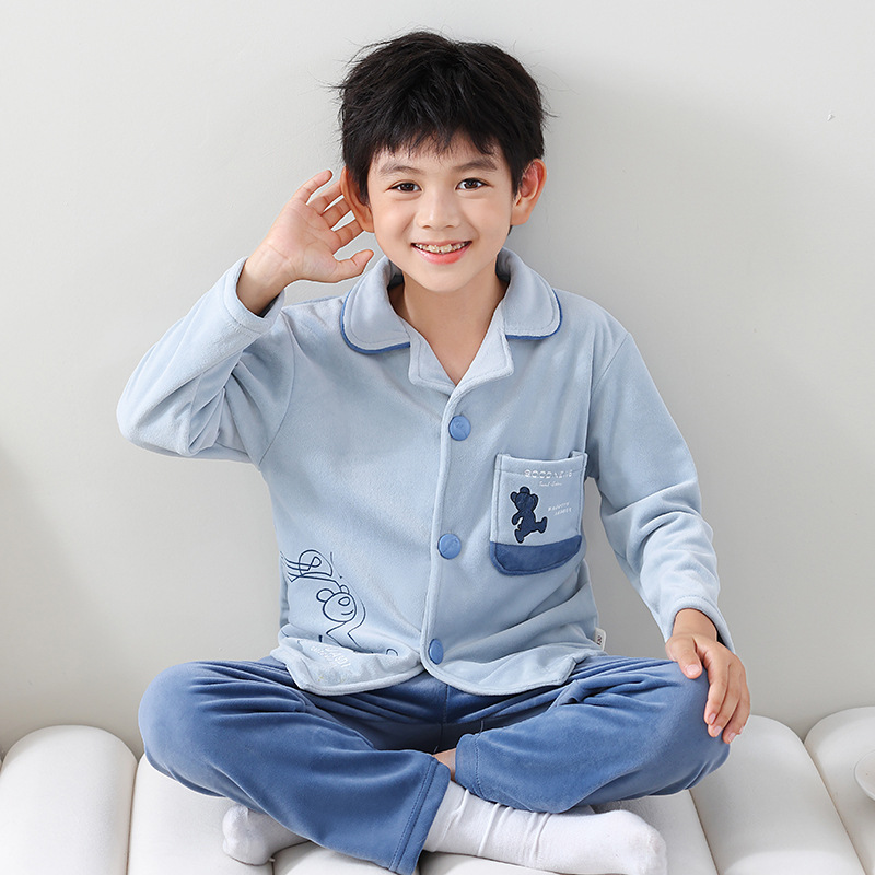 子どもパジャマ くまさんポケット付きやわらか上下パジャマ
