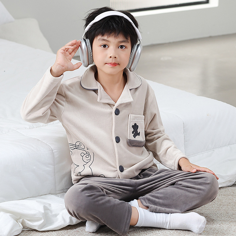 子どもパジャマ くまさんポケット付きやわらか上下パジャマ