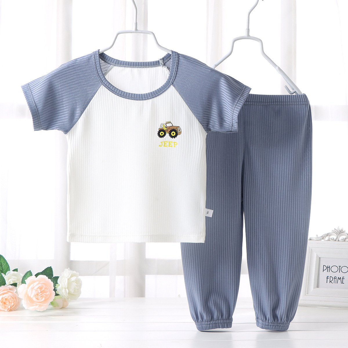 子どもパジャマ のりもの刺繍 涼やかリブパジャマ