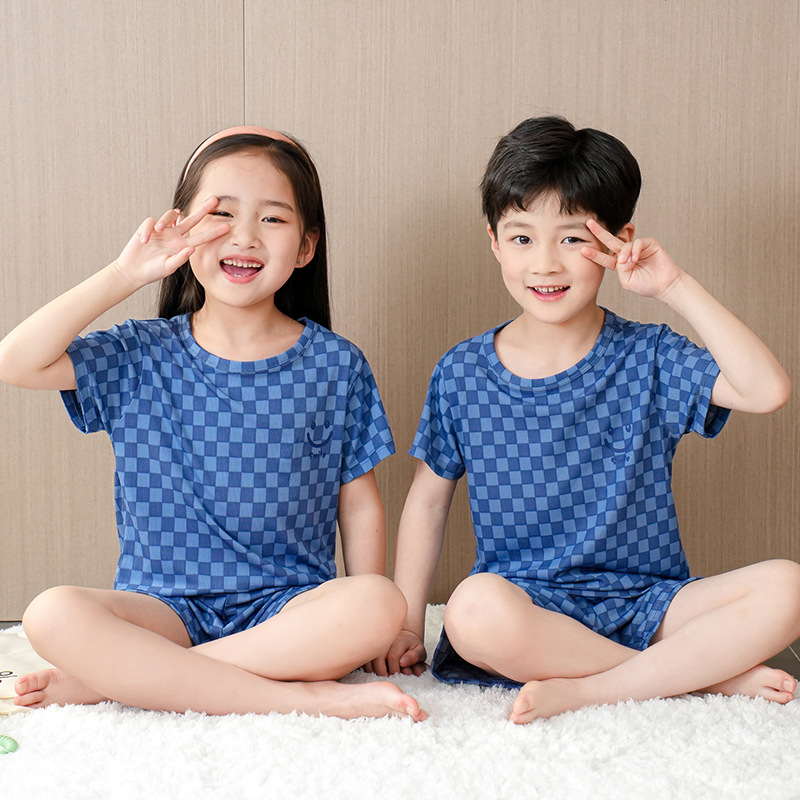 子どもパジャマ 市松模様の涼やかセットアップ