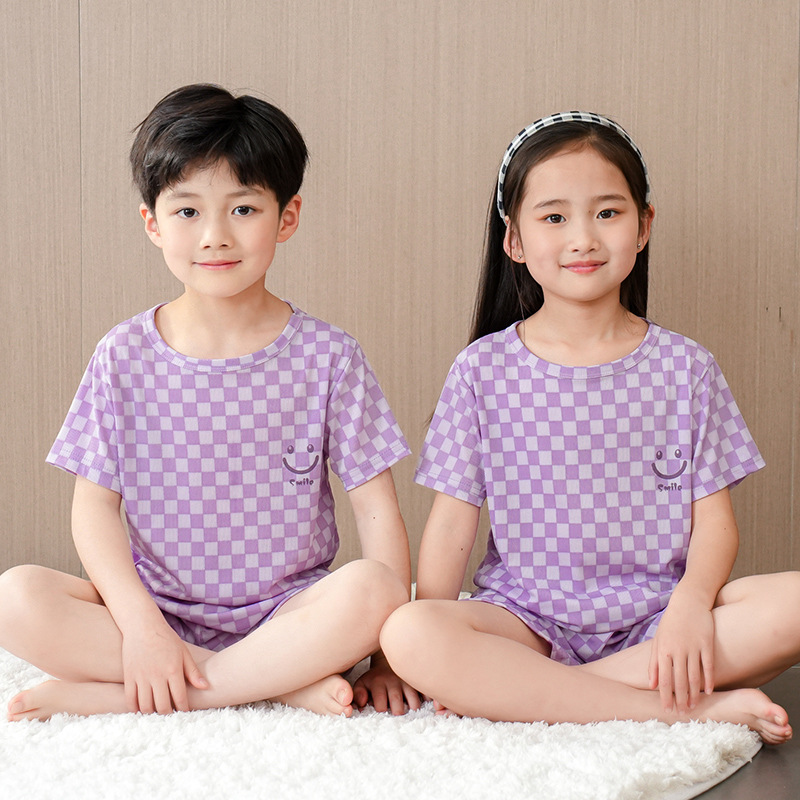子どもパジャマ 市松模様の涼やかセットアップ