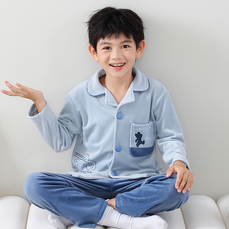 子どもパジャマ くまさんポケット付きやわらか上下パジャマ