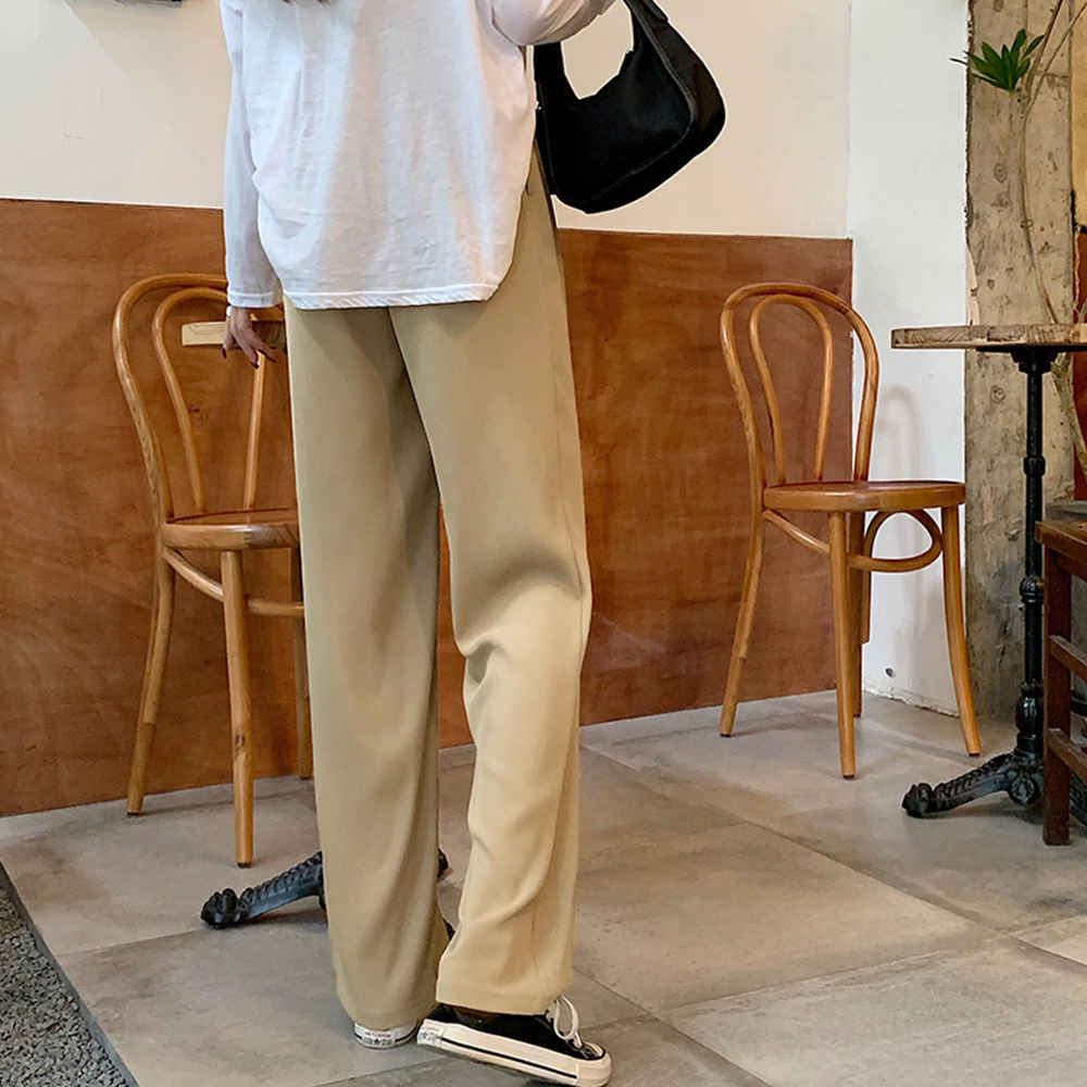 ワークパンツ 美脚効果 ハイウエスト セミワイド スラックス