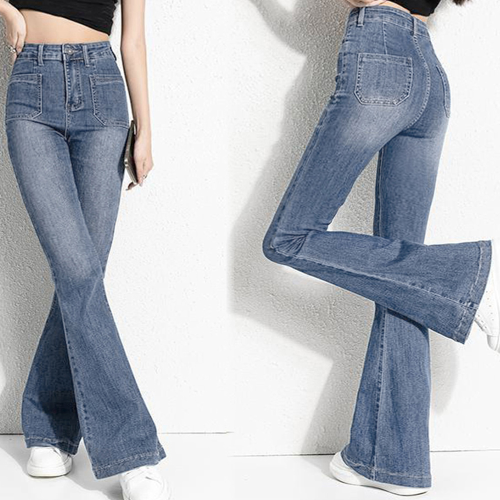 ワークパンツ 美脚ハイウエストフレアデニムパンツ