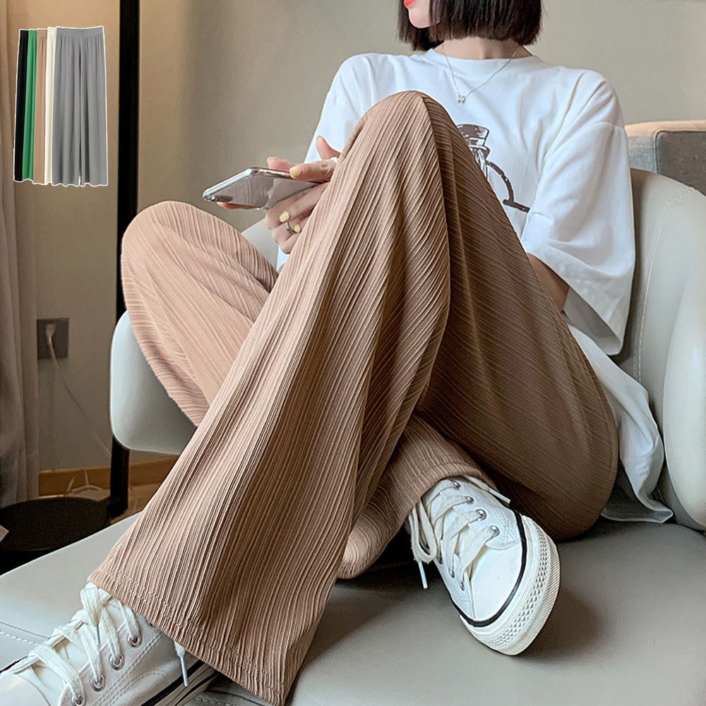 ワークパンツ 美脚効果 プリーツチノパン セミワイド
