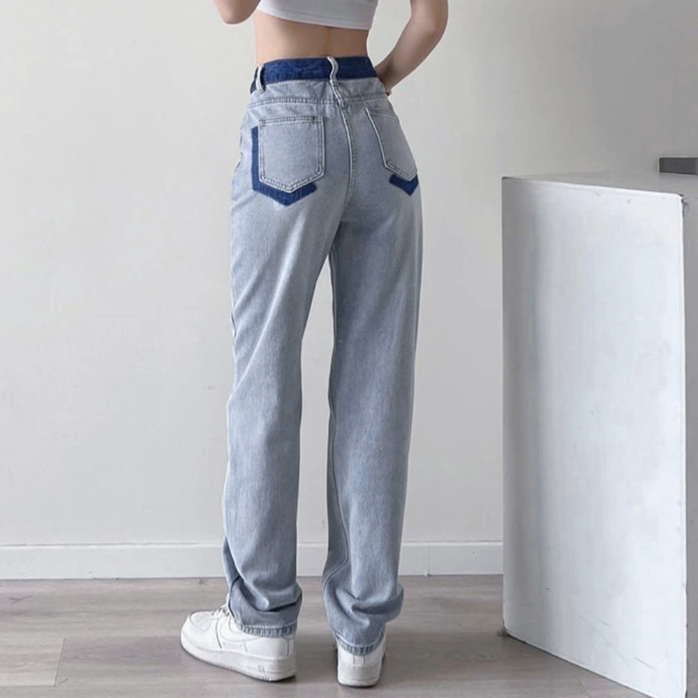 ワークパンツ サイドライン ハイウエストデニム 美脚ストレート