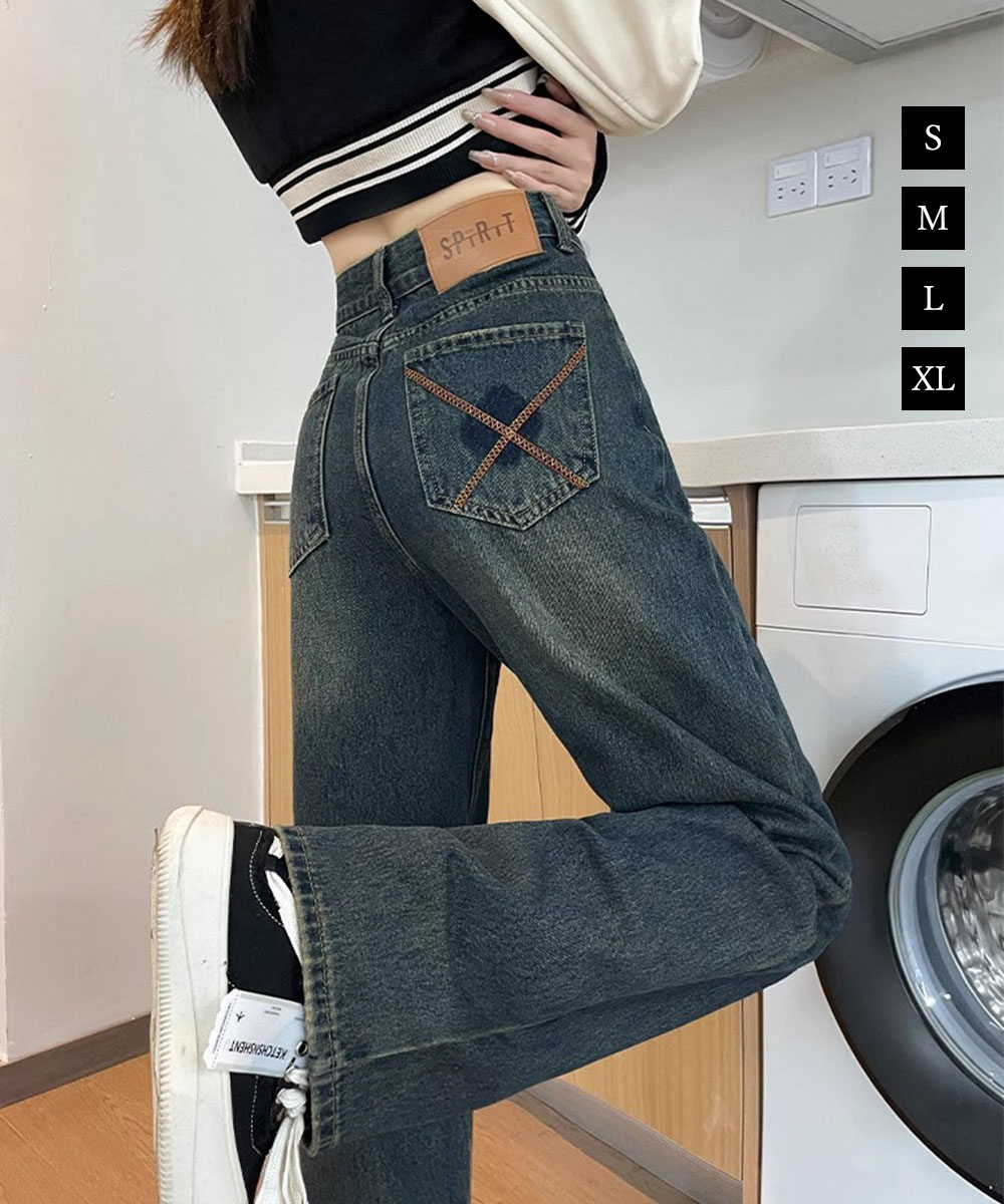 ワークパンツ ハイウエストヴィンテージデニム 美脚効果