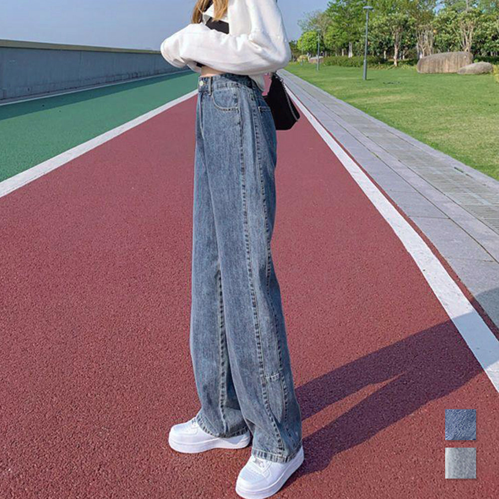 ワークパンツ ハイウエストストレートデニム 美脚効果
