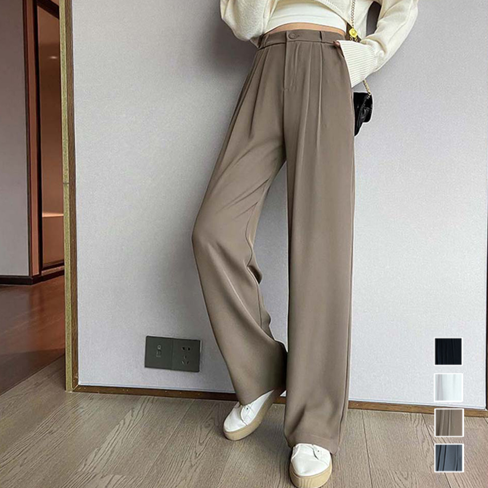 ワークパンツ ハイウエスト タック入り スラックス ワイドパンツ