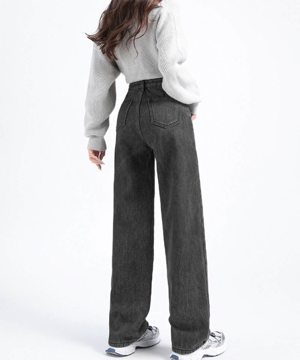 ワークパンツ ハイウエストデニム ワイドパンツ サイズ調整可能