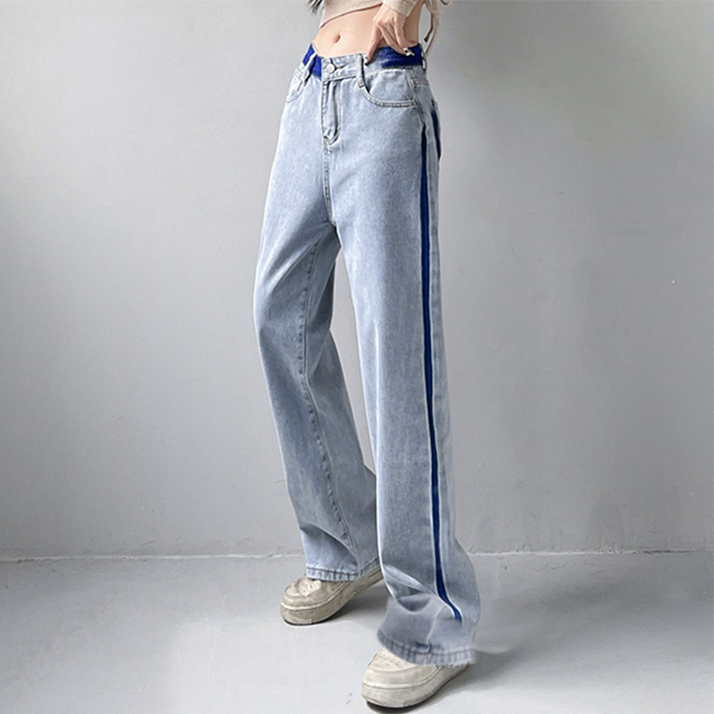ワークパンツ サイドライン ハイウエストデニム 美脚ストレート