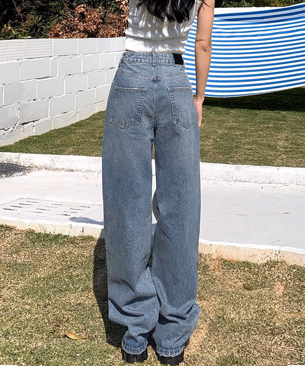 ワークパンツ ハイウエストダメージデニム レディース美脚