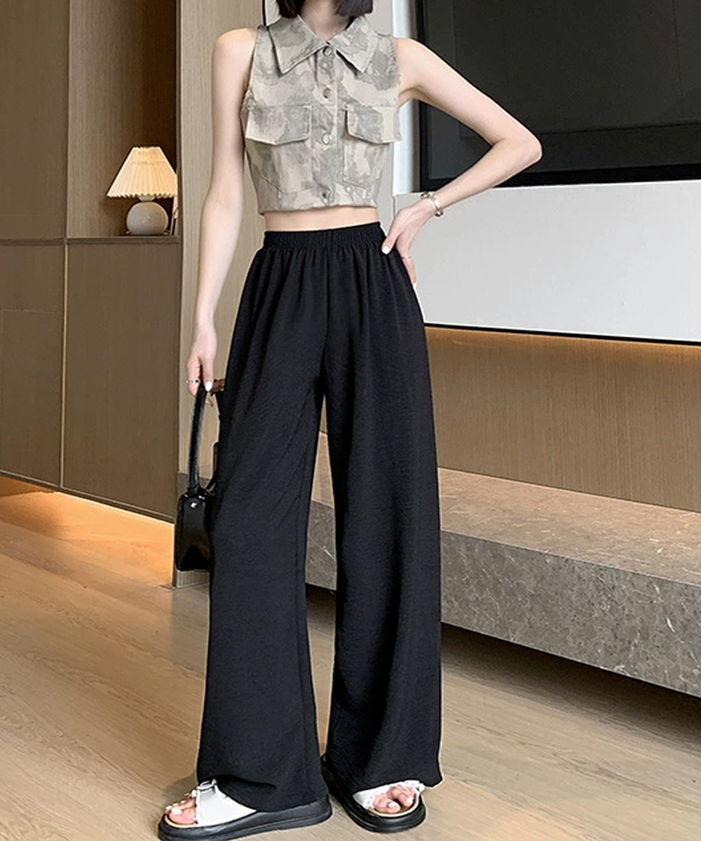 ワークパンツ 綿麻素材 美脚ワイドスラックス レディース