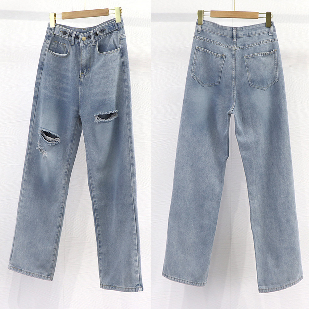 ワークパンツ ハイウエストクラッシュデニム レディース