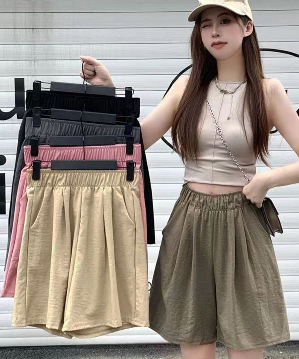 ワークパンツ 韓国風 ゆったりチノパン ワイドショートパンツ