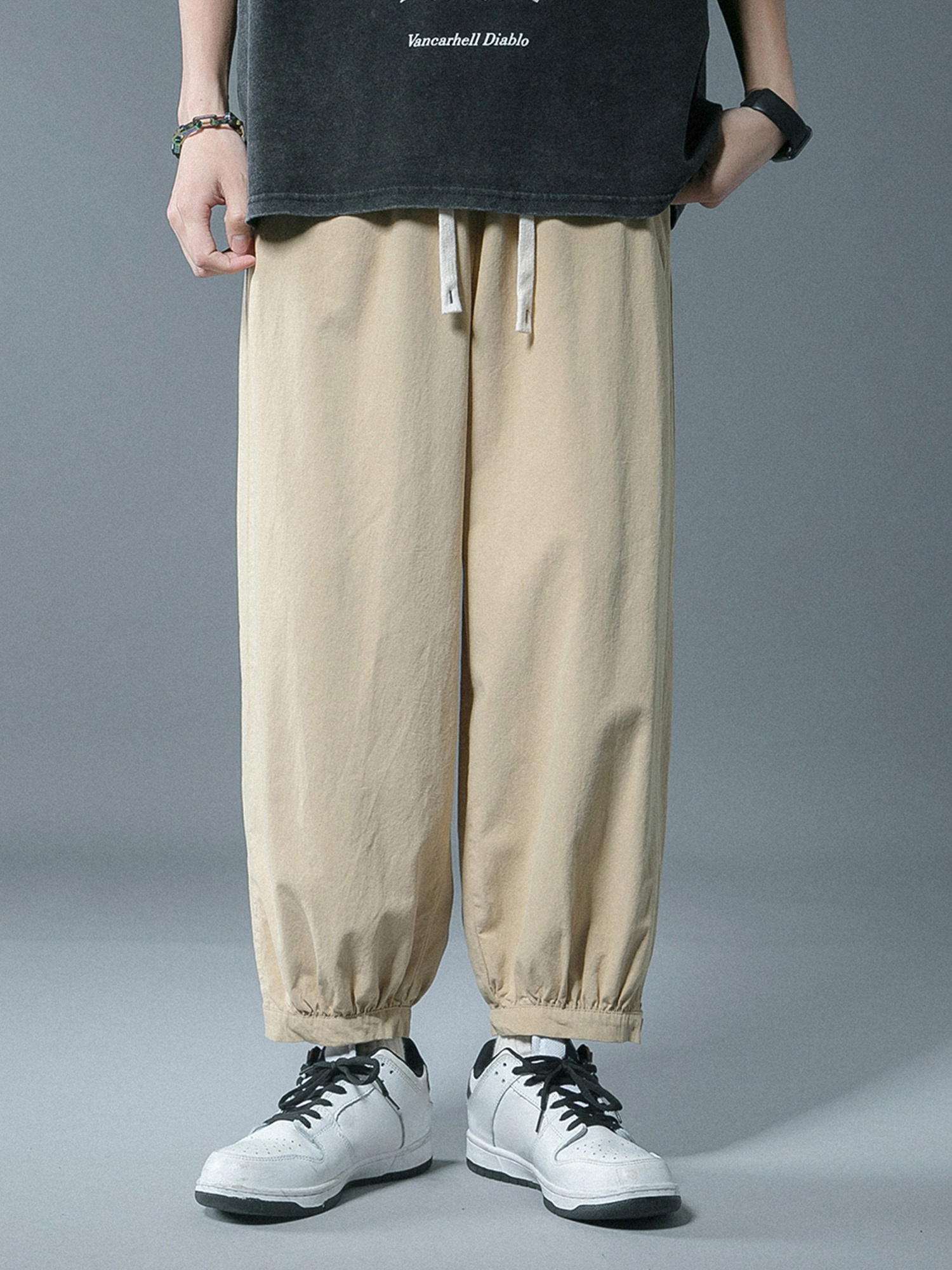 ワークパンツ ゆったり裾絞りドロストチノパン