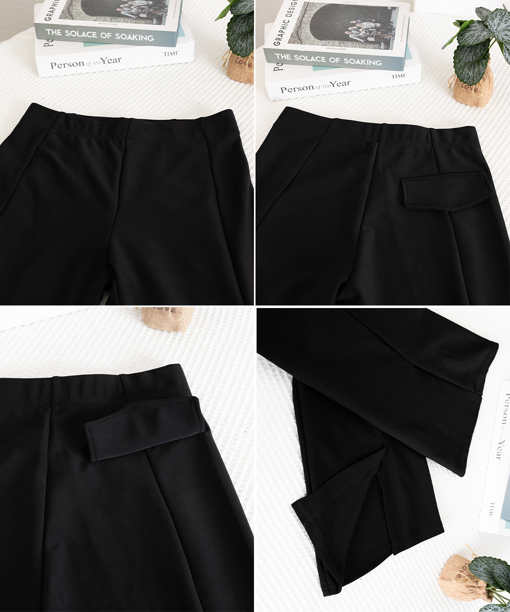 ワークパンツ ハイウエストフレアスラックス 裾スリット美脚パンツ