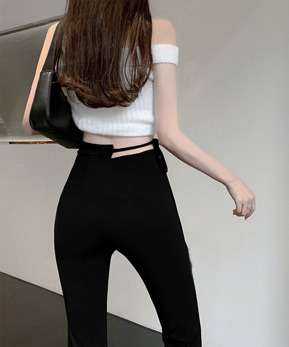 ワークパンツ ウエストカット美脚フレアチノパン