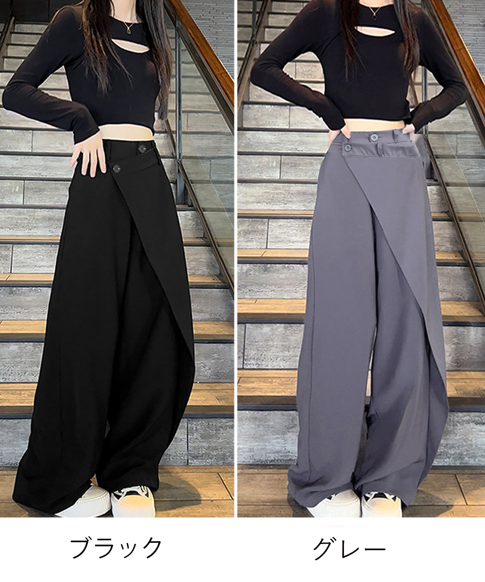 ワークパンツ ラップデザイン美脚スラックスパンツ