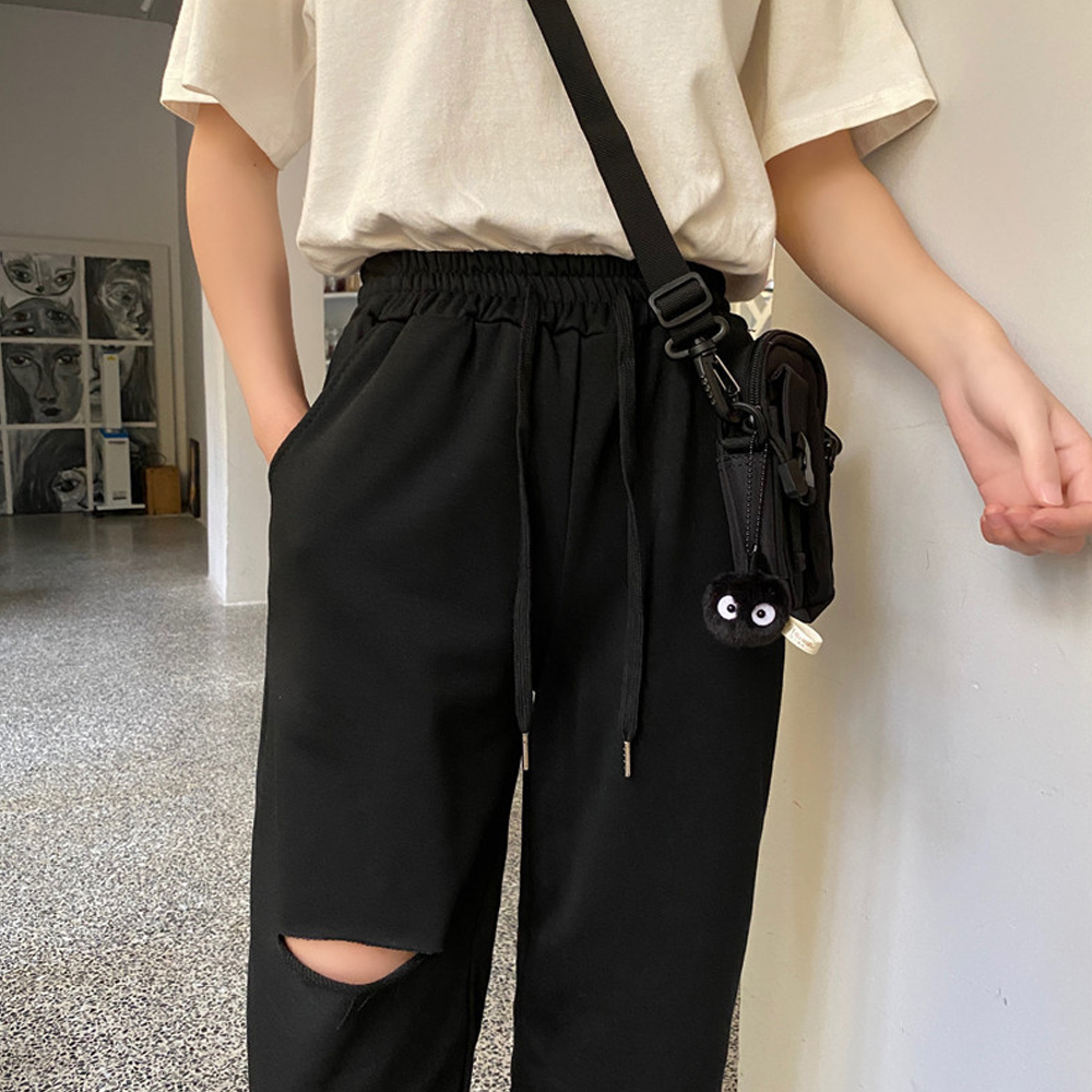 ワークパンツ 穴あきデニム風 スウェットパンツ レディース