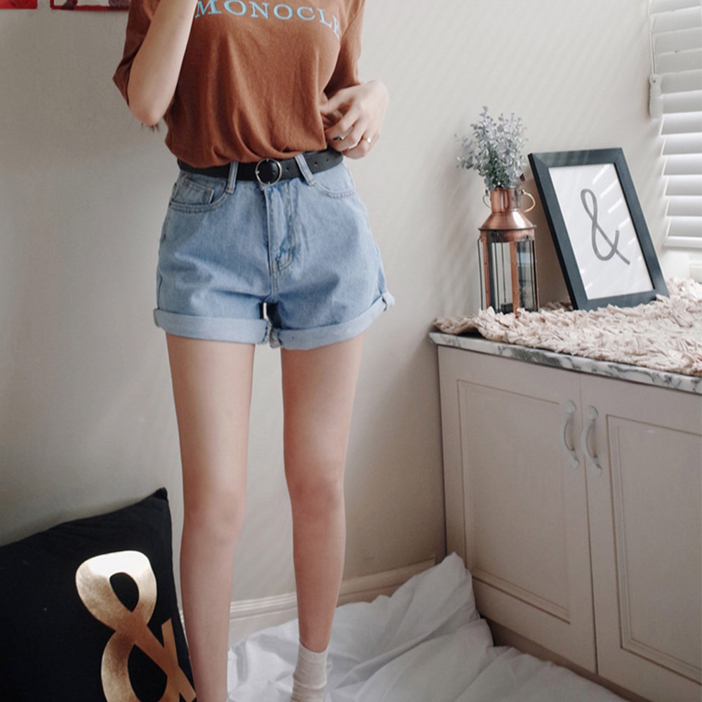 ワークパンツ ハイウエストデニムショートパンツ ベルト付き