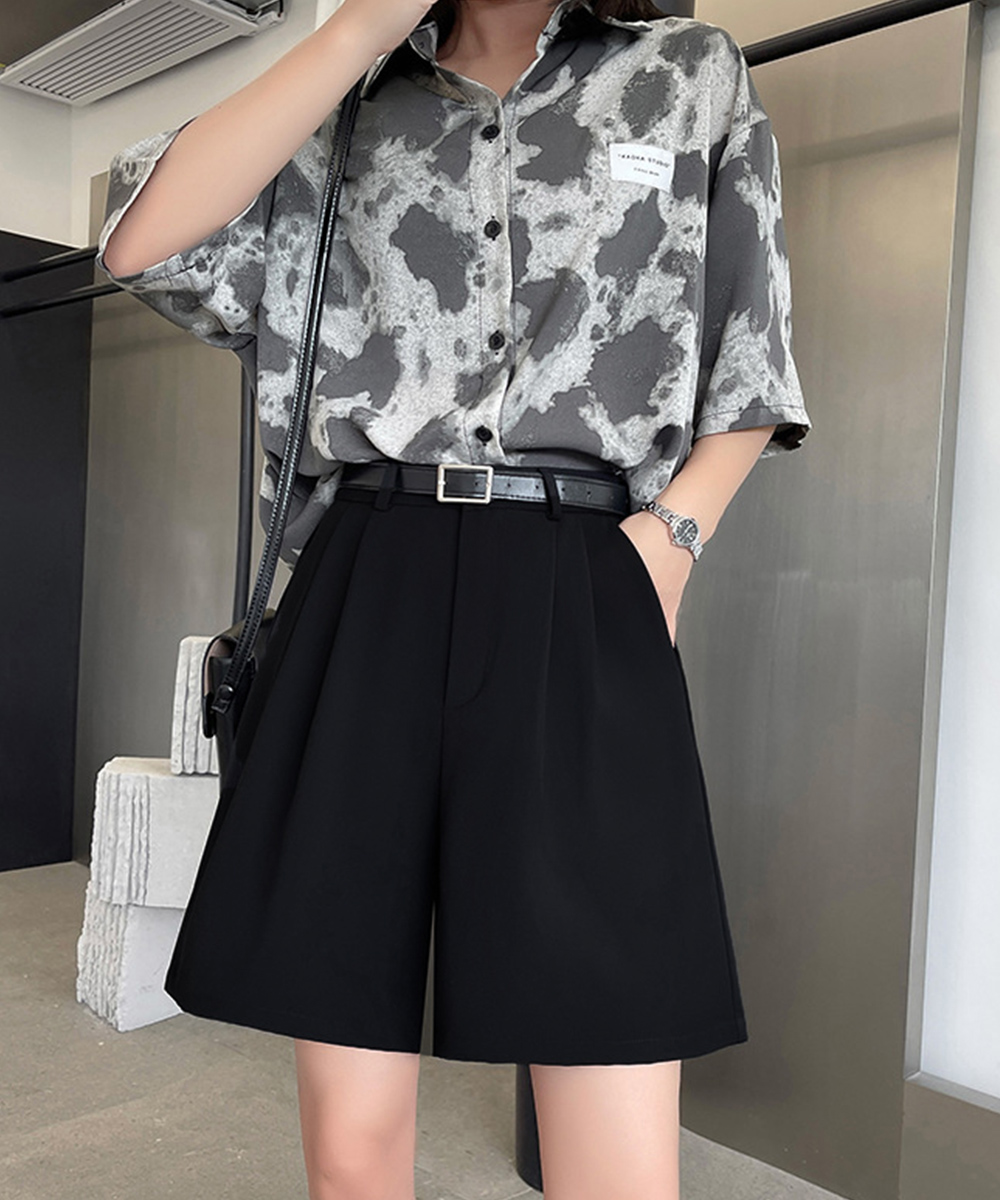 ワークパンツ ハイウエスト タック入り スラックス ショートパンツ