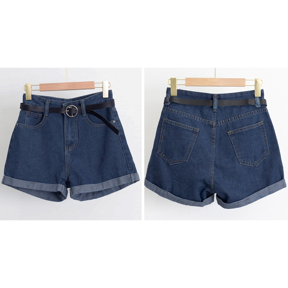 ワークパンツ ハイウエストデニムショートパンツ ベルト付き