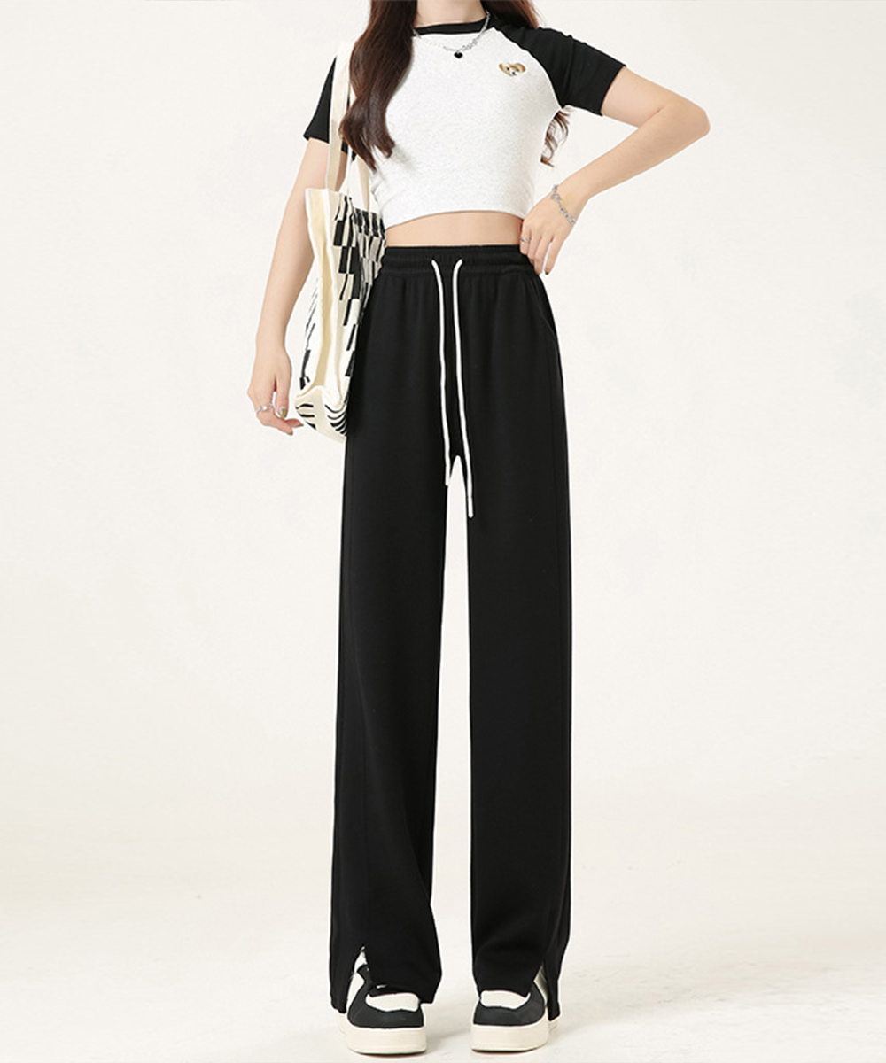 ワークパンツ レディース ワイドチノパン サイドスリット