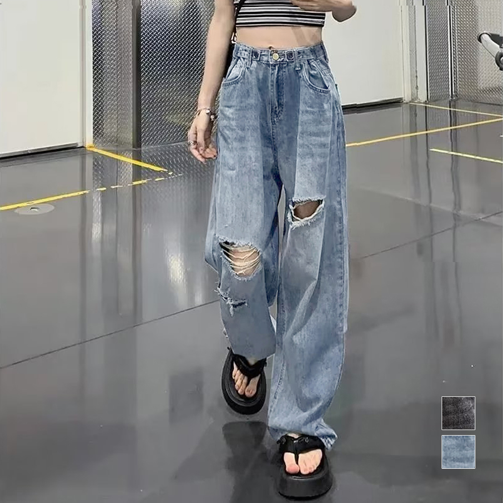 ワークパンツ ハイウエストクラッシュデニム レディース