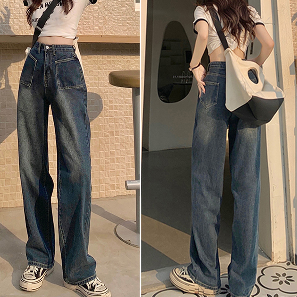 ワークパンツ ヴィンテージ風 ハイウエストデニムワイドパンツ