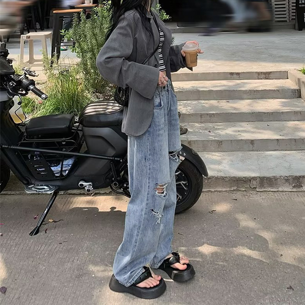 ワークパンツ ハイウエストクラッシュデニム レディース