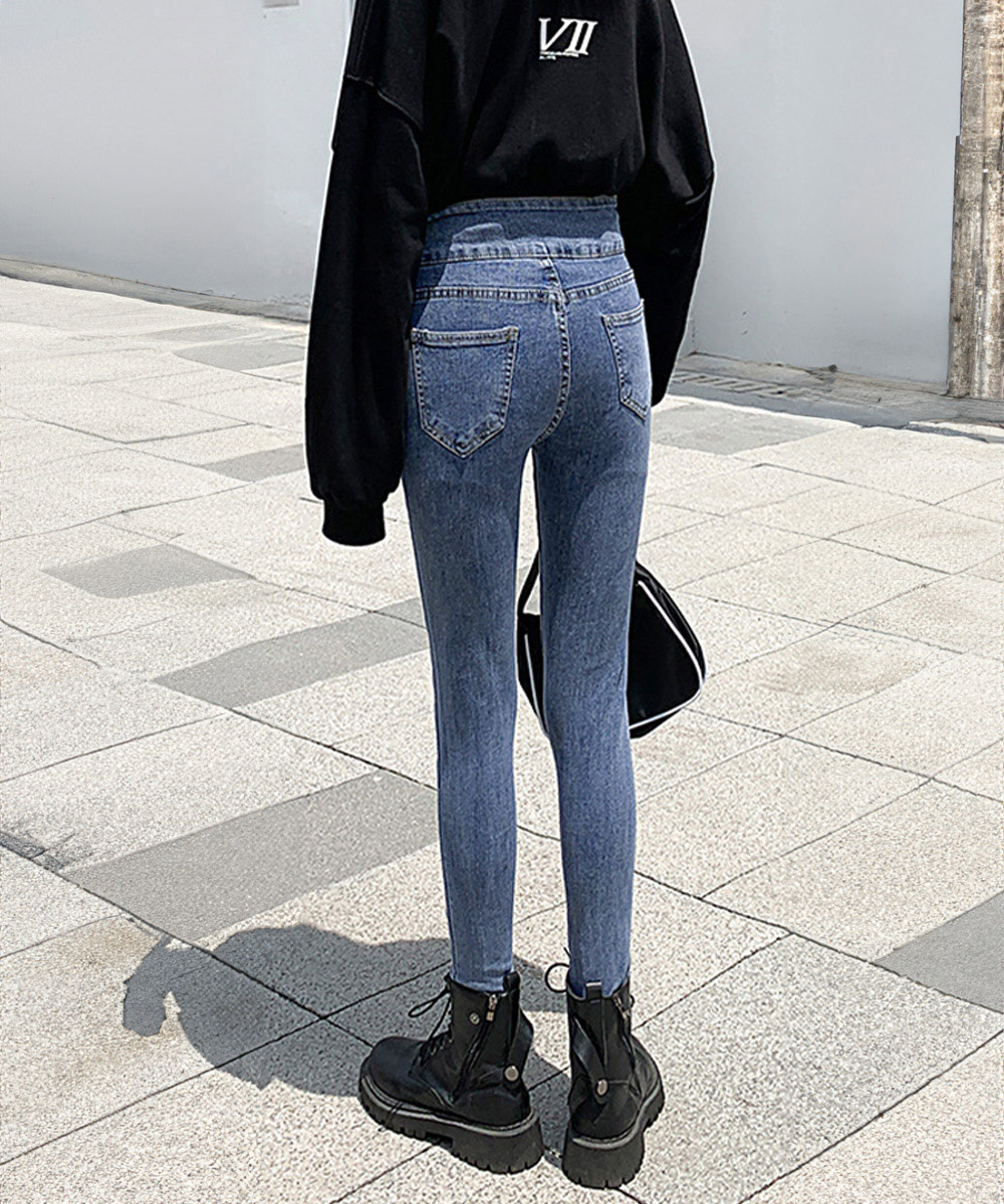 ワークパンツ 美脚ハイウエストデニム スリムシルエット