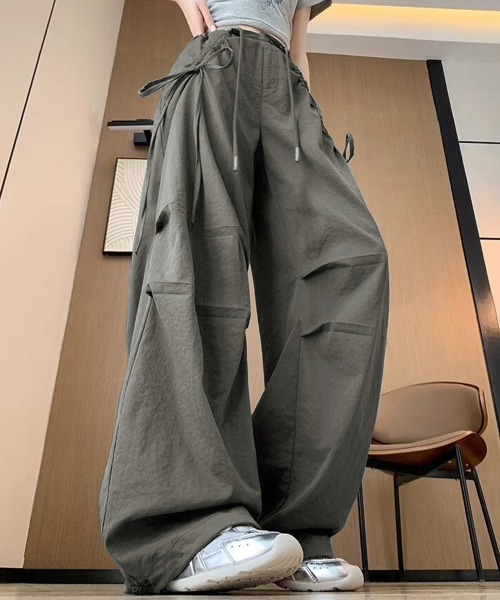 ワークパンツ サイドリボン ワイド カーゴパンツ レディース