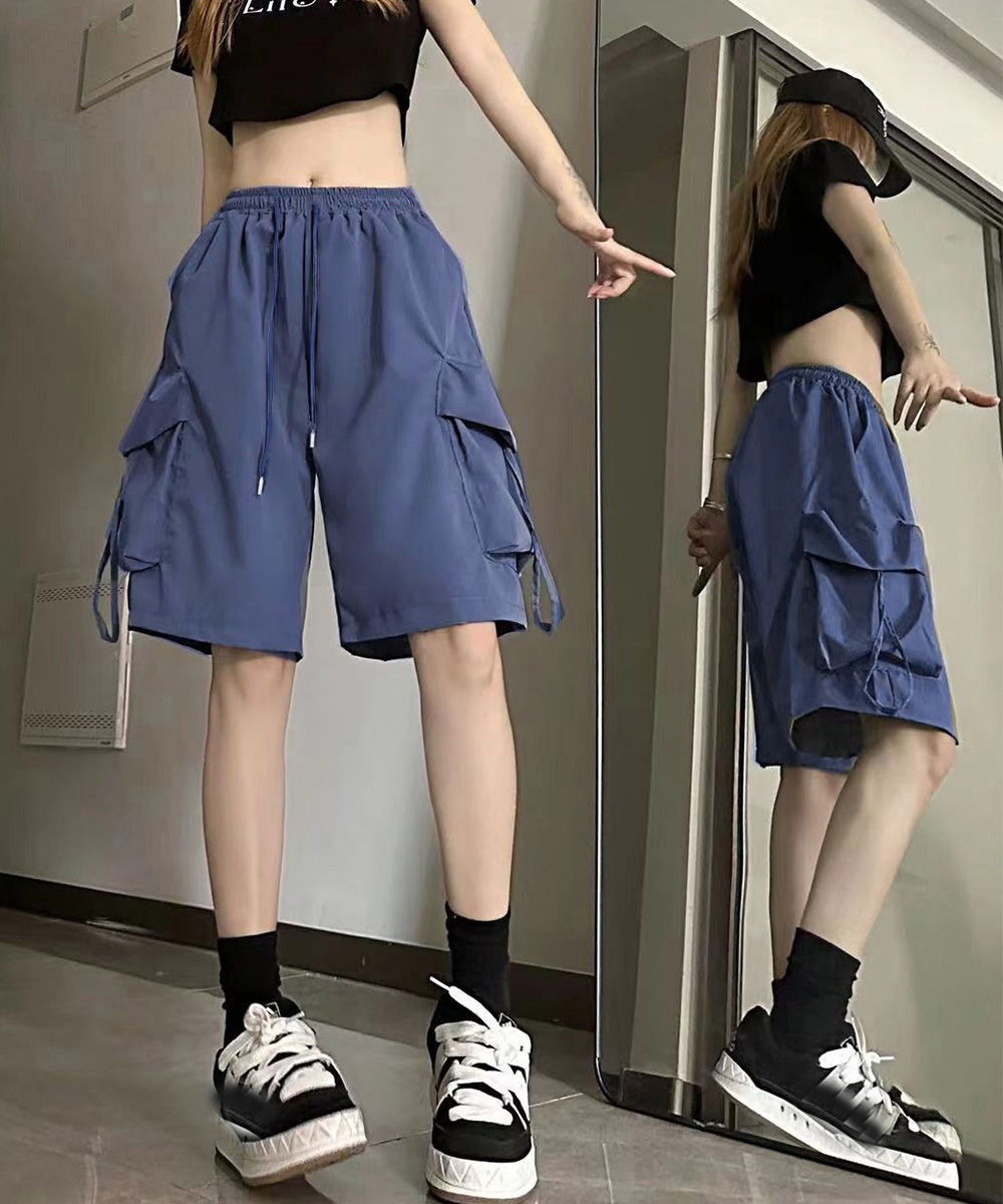 ワークパンツ ハイウエストカーゴパンツ 5分丈ゆったりショート